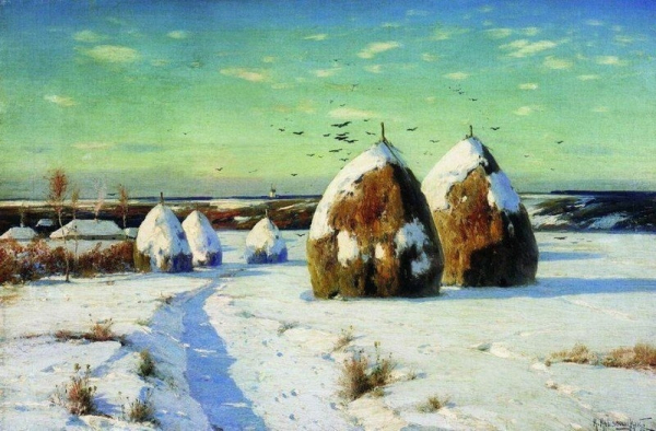 Константин Крыжицкий «Зимний пейзаж со стогами», 1910 год.

Больше..0