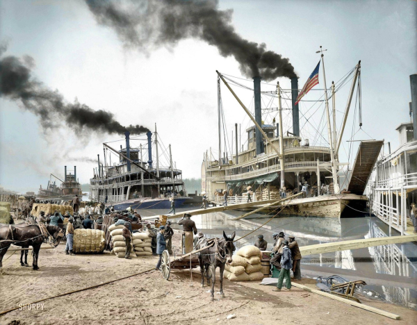 Пароходы на реке Миссисипи, 1907 год.

..0