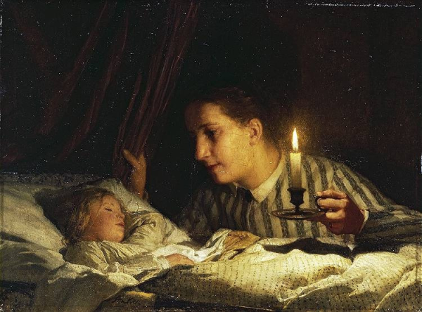 Альберт Анкер «Юная мать у постели спящего ребенка», 1875..0