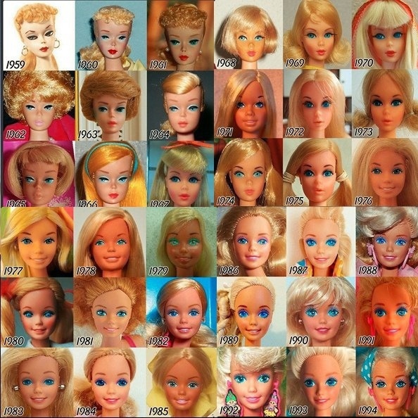 Фэйс-эволюция самой популярной куклы Барби с 1959 по 1994 гг.

Больше..0