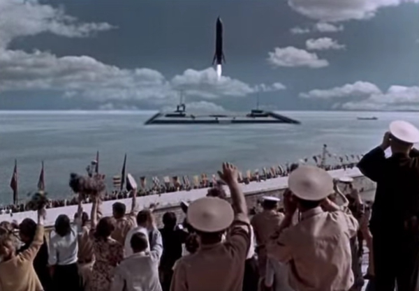 Космический корабль «Родина» совершает вертикальную посадку на..0