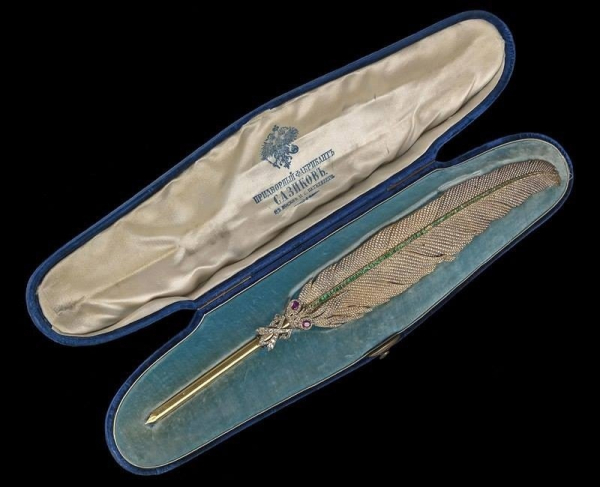 Подарочное перо князю Горчакову. 1867 год. Перо в футляре. Красивая..0