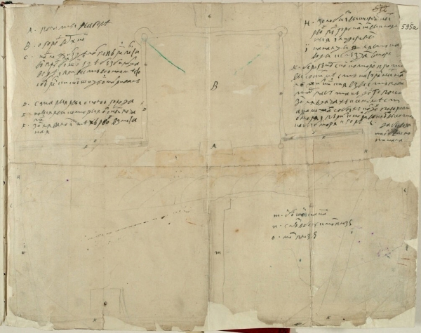 Собственноручный рисунок Петра I по планировке Петергофа, начало..1