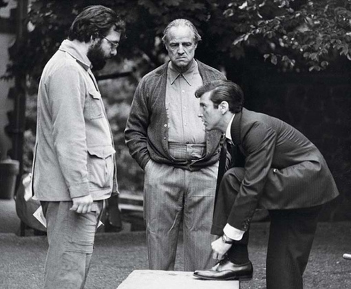 Фрэнсис Форд Коппола, Марлон Брандо и Аль Пачино на съемках..0