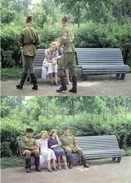Военный патруль знакомится в городском парке с девушками ...0