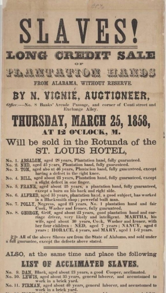 Реклама  аукциона по продаже рабов . США , 1858  г .

Мы в ТГ..0
