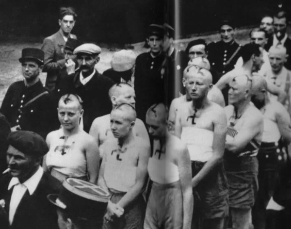 Во Франции, в 1944 году, женщин, подозреваемых в связи с немецкими..1