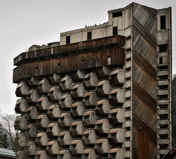 Заброшенная гостиница Аманауз в стиле советского модернизма..1