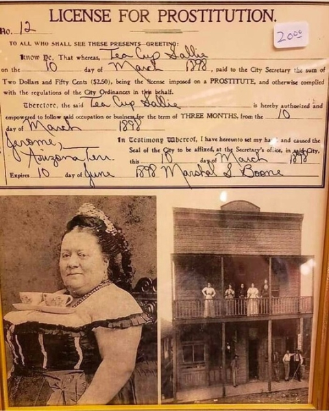 Лицензия на занятие проституцией, выдан.Выдана в Аризоне в 1898..0