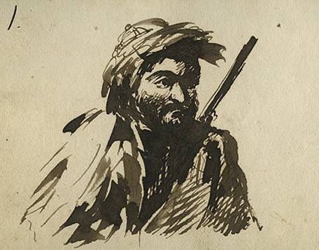 «Горец в бурке с ружьем за плечами. »,1835–1836 гг.

Художник : Михаил..0