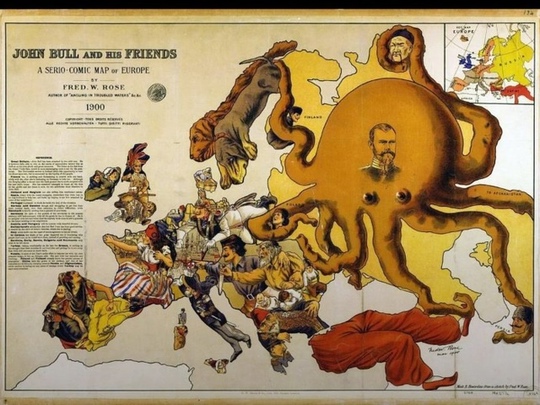 Сатирическая карта Европы из британской прессы ,1900..0