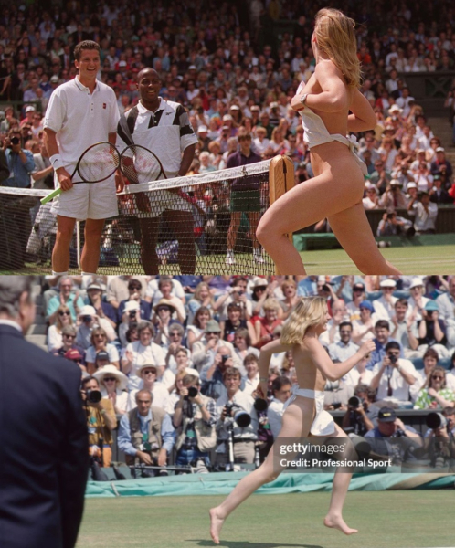 Мелисса Джонсон пробегает перед финалистами Уимблдона, 1996 год.

В..0