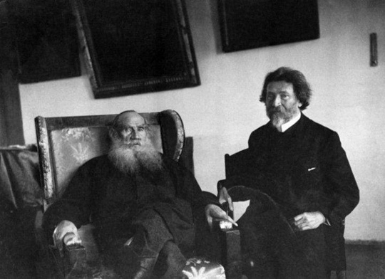 Лев Толстой и Илья Репин, Ясная Поляна, 1908..0